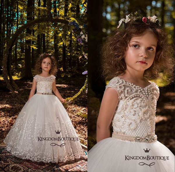 Elegant Beads Sequins Girls Pageant Dresses Crystal Girl Communion Dress Ball Gown Kids Formal Wear Flower Girls Dresses for Wedding