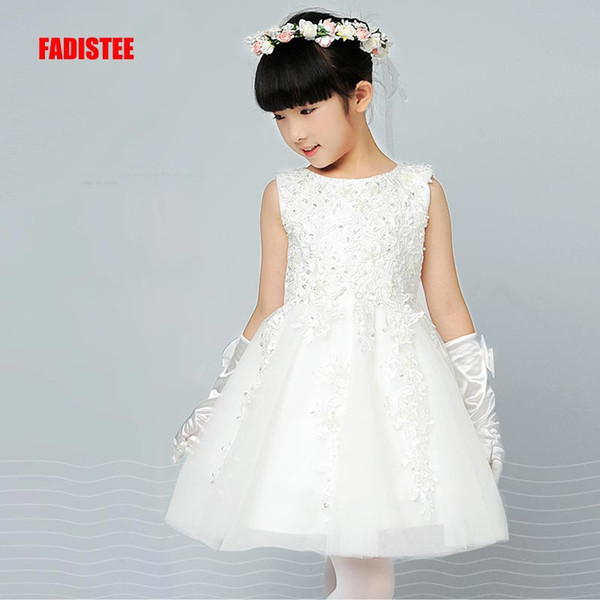 FADISTEE New Arrival pink Tulle Pretty Flower Girl Dresses soft lace Baby Girl Infant lace Dress Kids Formal Wear beads lace free shipping