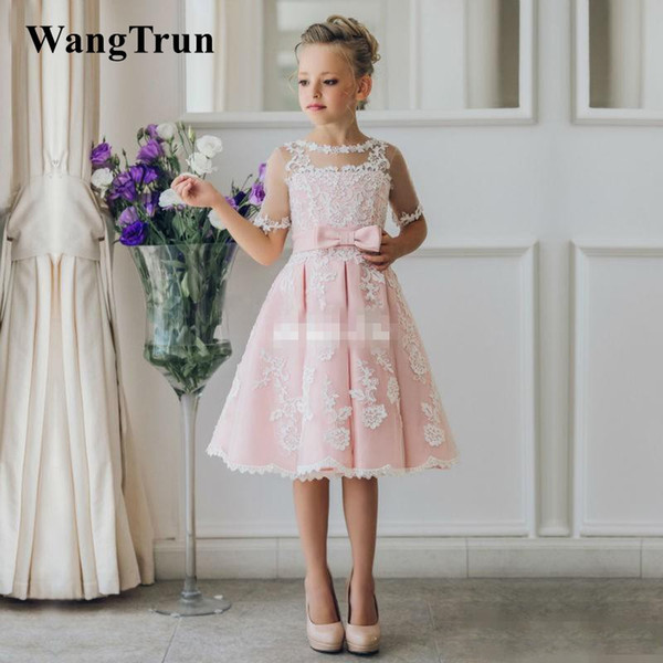 Vintage Full Lace Flower Girl Dresses for Weddings Knee Length Cheap Girl Pageant Gowns Kids Princess Communion Dress