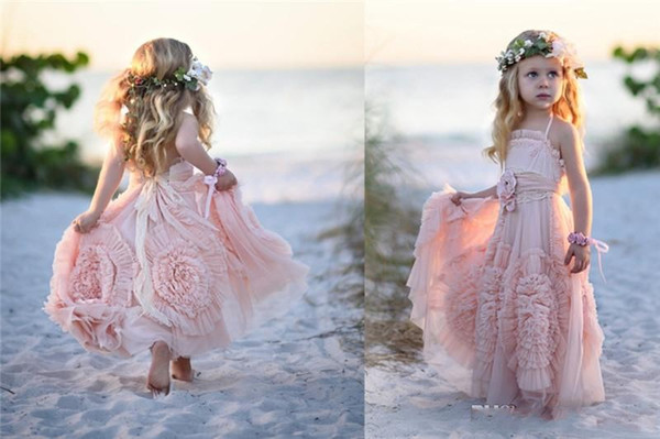 Baby Pink Lovely Flower Girls Dresses Bow Sash Hand Made Flower Girl Pageant Dress Kids Formal Wear