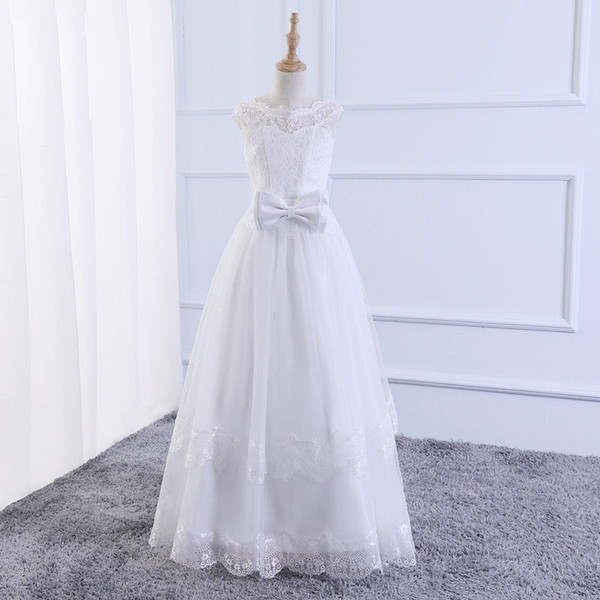 White Lace Flower Girls Dresses Sleeveless Lace-up Back Maxi Girls Party Dresses 2017 New Arrival L&P DQL Studio