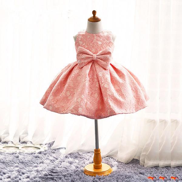 Real Pictures Pink Lace Flower Girls Dresses Knee Length Girls Party Dress with Big Bow Zipper Back Flower Girl's Dress Cheap