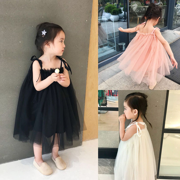 2018 new sweet Flower Girls' Dresses For Weddings spaghetti tea length dress tulle Kids princess Wear Cheap Girl custom made Pageant Gowns