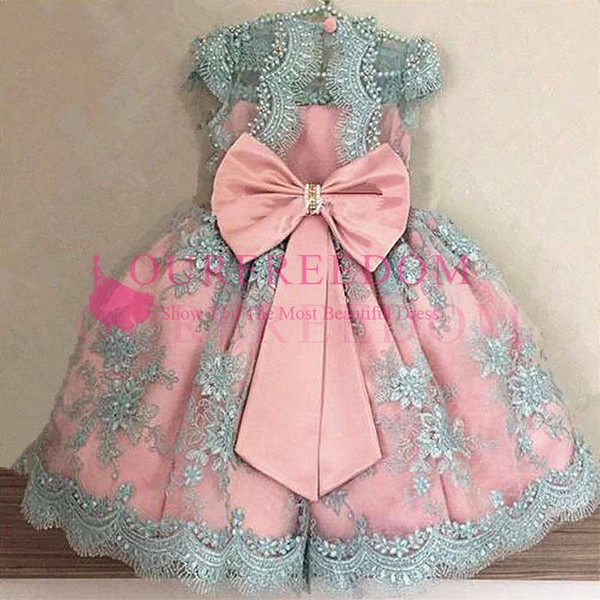 New Flower Girl Dresses Blush Pink First Communion Gowns For Girls Ball Gown Cloud Beaded Pageant Gowns Vestido De Daminha