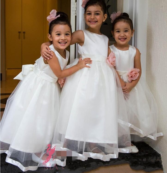 Simple Top Quality Flower Girls Dresses for Wedding Hand Made Flowers Jewel First Communion Kids Gowns Pearls Little Girl's