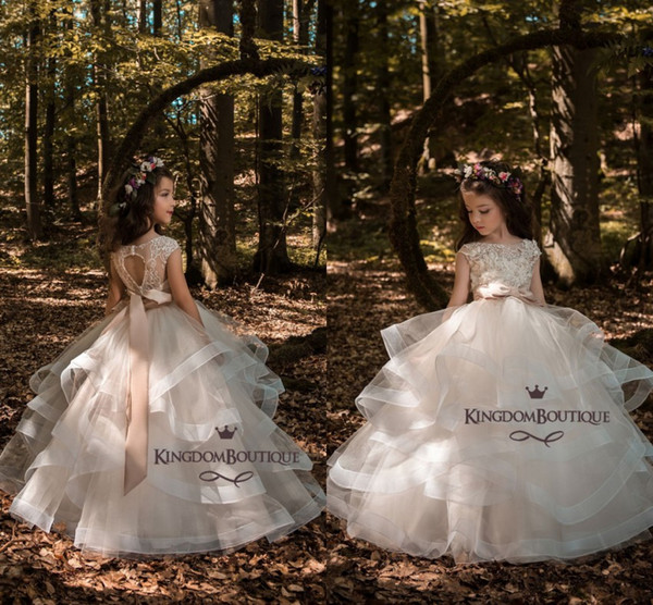 Hot Sell New Flower Girls' Dresses With Bow Ruffles Appliques Cap Sleeve Girl's Pageant Dresses Floor Length BA7652