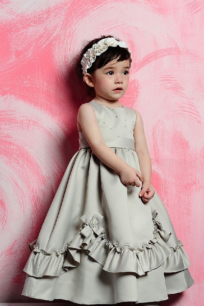 Silver Gray Flower Girl's Dress Ankle Length Satin with Beads Accept custom made color royal blue burgundy lavender