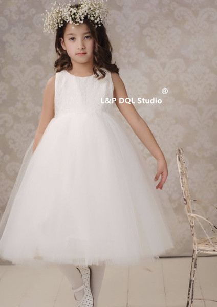 Ivory Lace Flower Girl Dresses Lace Top Tulle Ball Gown Girls Party Dresses Zipper Back Custom Made 