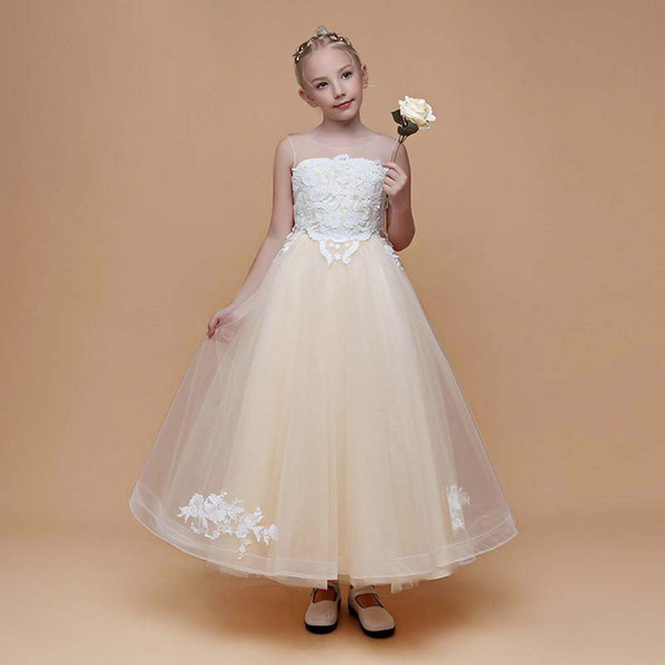 New Arrival Pretty Girl A-line Style Tulle Dress Flower Girl Ankle Length Children's Party Dress Corset Back