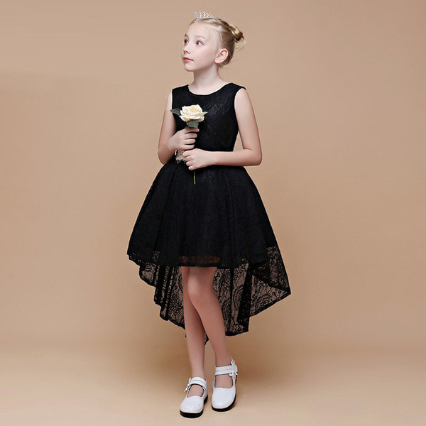 Fashion Black Lace Girl Dress Style High Low Design Children's Birthday Dress Communion Dress