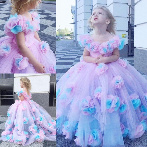 New Colorful Flower Girl Dresses Ball Gown Tulle Little Girl Wedding Dresses Vintage Communion Pageant Dresses Gowns