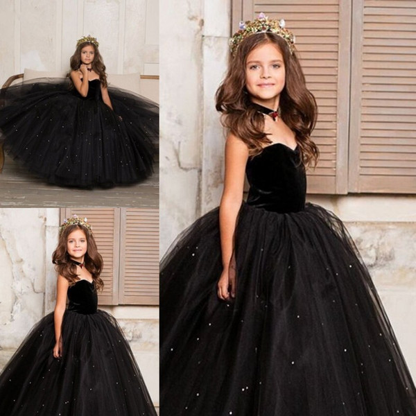 Little Black Kids Toddler Girls Pageant Dresses Arabic Dubai Sweety Princess Ball Gown Tulle Formal Wear Gowns Flower Girl Dress Sweetheart