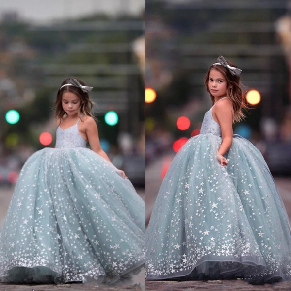 Sparkly Spaghetti Sequined Lace Flower Girl Dresses Ball Gown Little Girl Wedding Dresses Vintage Pageant Dresses Gowns