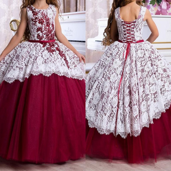 Beautiful Kids Formal Lace Flower Girl Dress Pageant Formal Communion Party Prom Princess girl Dress