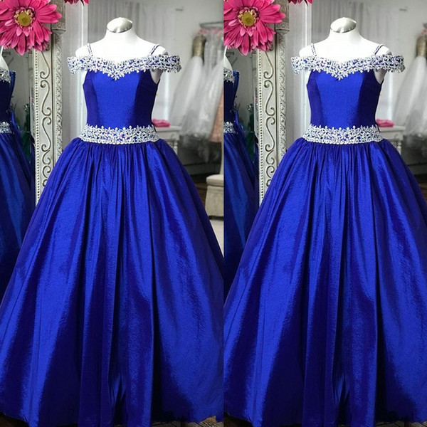 Beautiful Off Shoulder Junior Pageant Dresses Off the Shoulder Royal Blue Pageant Gowns for Little Baby Long Rhinestones Crystals