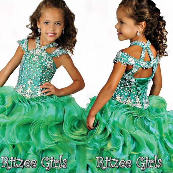 New Glitz Crystal Sequined Girls Pageant Dresses Organza Infant Special Occasion Skirts Toddler Tutu Birthday Party Short Pageant Gowns