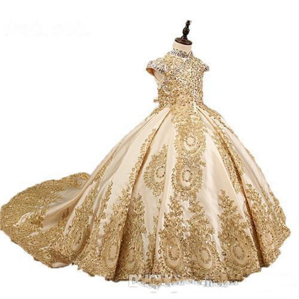 Gold Glitz Ball Gown Princess Little Girls Pageant Dresses Fuchsia Little Baby Camo Flower Girl Dresses With Beads