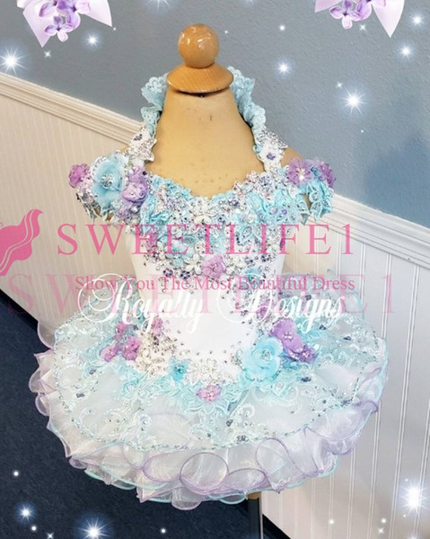 New Cute Shining Beaded Crystal Girls Pageant Gown Halter Neck Cupcake Tiered Skirts Appliques First Communions Dresses Flower Girls