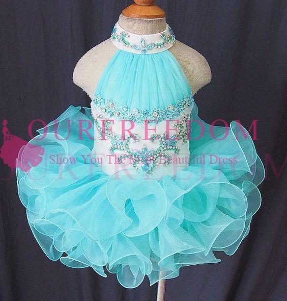 Lovely Halter Neck Mini Short Cupcake Girl's Pageant Dresses Appliques Beaded Lace up Back Flower Girl Dresses Kids Birthday Party Dresses