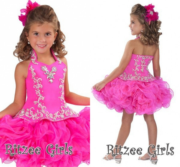 Lovely Mini Child Crystals Ruffles Ball Gown Girls Pageant Dresses Vestidos Little Girls Prom Dress HY1347