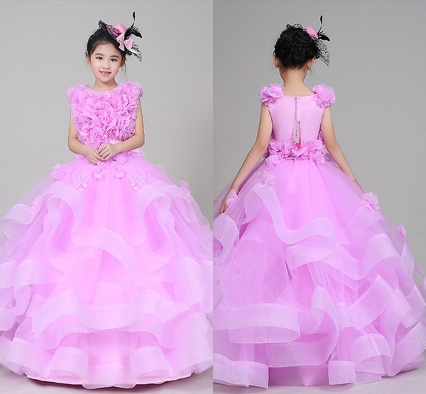 High Quality New Girls Dress Skirt Pink Girl Piano Performance Catwalk Dress Clothing Pompon Skirt Dresses