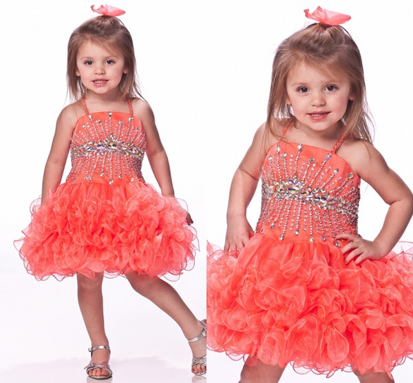 Spaghetti Straps Kids Coral And Green Girls Puffy Dresses Infant Pageant Dresses First Holy Communion Dresses HY1315