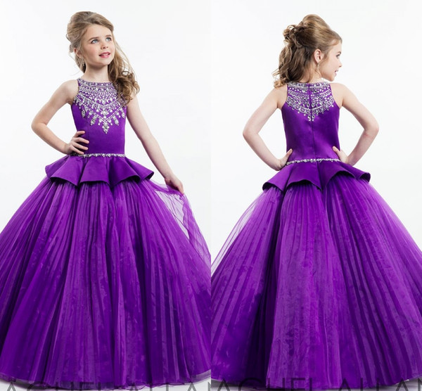 Rachel Allan Purple Ball Gown Princess Girl's Pageant Dresses Sparkling Beaded Crystals Zipper Back Cute Girls Flower Girls Dresses