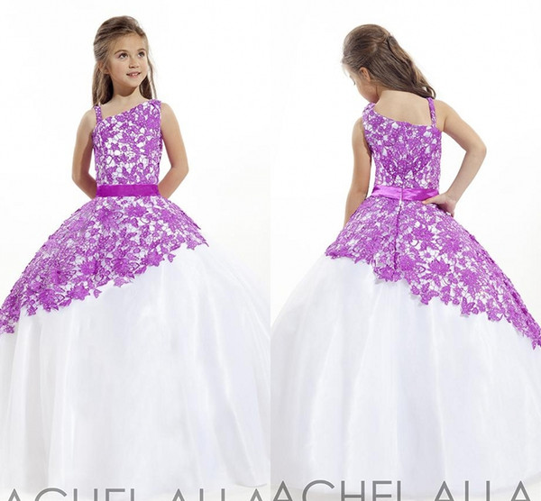 Rachel Allan Spaghetti Ball Gowns Lace Zipper Sweep Train Girls Pageant Dresses Flower Kids Wear HY1144