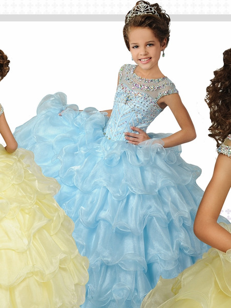 High Quality Girls Walk Show Dresses Long Blue Yellow Princess Dress Girl Evening Dresses Performance Dress Girl's Pageant Dresses