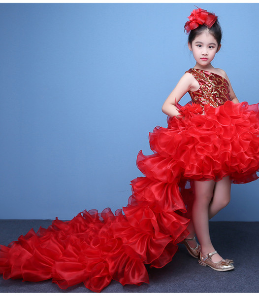 High Quality Children Catwalk Performance Dresses Princess Pompon Skirt Girls Party Ball Dress Up Evening Dresses Girl's Pageant Dresses