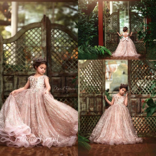 Luxury Little Princess Girls Pageant Dresses Lace 3D Floral Appliqued Beads Jewel Neck Lace Flower Girl Dress for Wedding Party Gowns BC2691