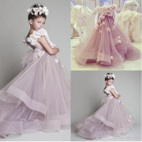 Cheap Cute Princess Tulle Ruffled Handmade Flowers One Shoulder Lovely Flower Girls' Dresses Hot Toddler Girl's Pageant Dresses CPS023