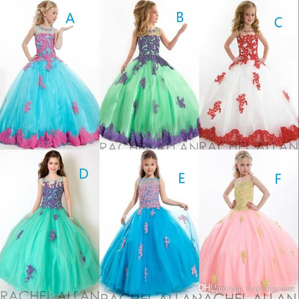 Fashion Pageant dresses for girls Ball Gown Beads Purple And Jade Green Lace Tulle Floor Length Kid flowergirl dresses DL755