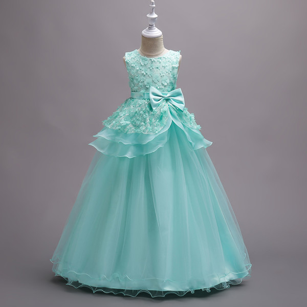 Beautiful Mint Green Flower Girl Dresses 2022Petals Kids Formal Wears Evening Gowns Ball Gown Pageant For Girls Peplum with Bow MC1320