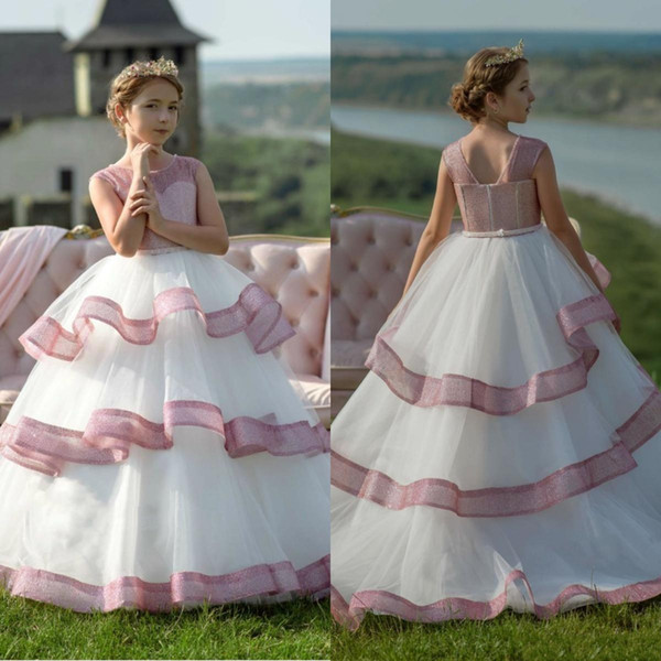 Glitz Princess Blush Pink Flower Girl Dresses For Wedding Ruffles Toddlers Teens Girls Pageant Gowns Prom Birthday Party Dress