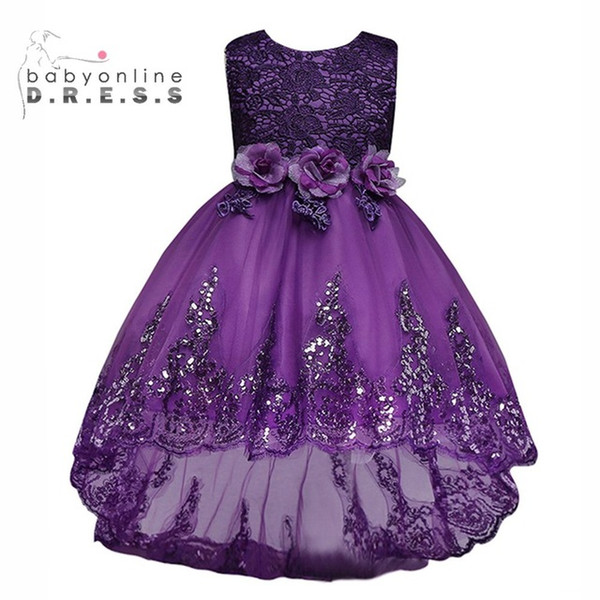 2022New Cheap Purple Girl's Pageant Dresses Cute Sequin Embroidery Princess Ball Gown Long Shining Flower Girl's Dresses MC0280