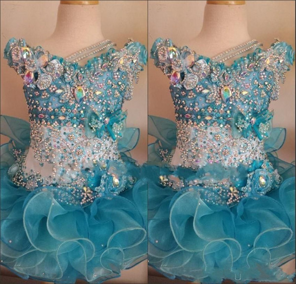 Cupcake Pageant Dresses for Little Girls Beaded Organza Cute Kids Short Party Gowns Crystals Birthday Party Dress BA3754