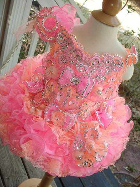 Little Girls Pageant Dresses 2016 Rhinestones Beaded Handmade Flowers Toddler Glitz Mini Cupcake Gorgeous Flower Girl Dresses Lovely