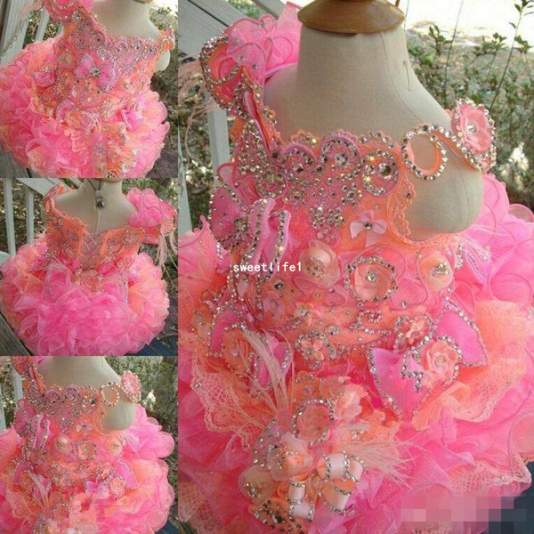 Cupcake Flower Girls Dresses For Wedding 2016 Cute Off The Shoulder Sequins Crystal Short Mini Formal Girl's Pageant Dresses Custom Made