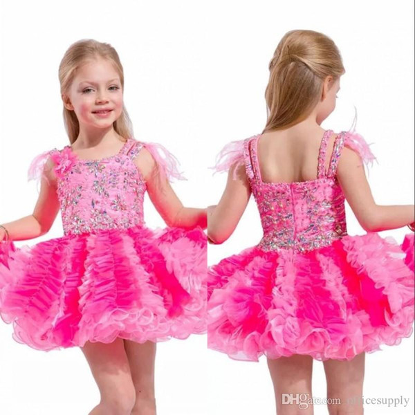 Cute Short Toddler Girls Pageant Dresses With Feathers On The Shoulders Little Girl Cupcake Skirt Baby Girl Short Dresses For Birthday Party