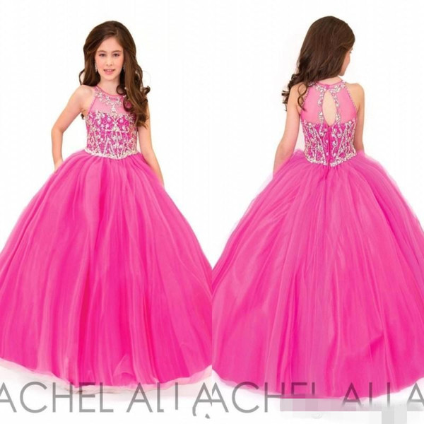 Rachel Allan Beautiful Fuchsia Ball Gown Girls Pageant Dresses for Teens Beading Crystal Girls Formal Party Dress Gowns