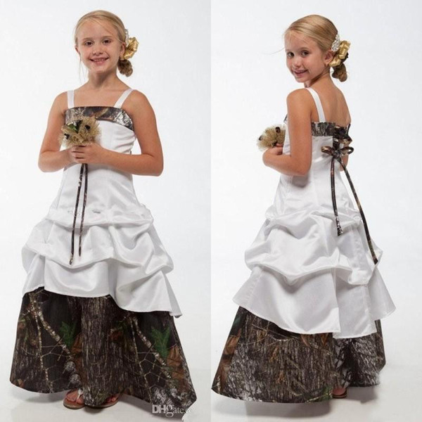 New Camo Flower Girl Dresses White And Camouflage Lace Up Children Princess Dresses A Line Floor length 2016 Wedding Kids Gowns For Party