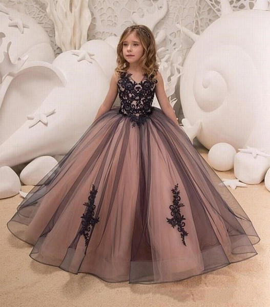 V Neck Floor Length Sleeveless Applique Lovely Little Girl Pageant Dresses Custom Made Cute Flower Girl Dresses