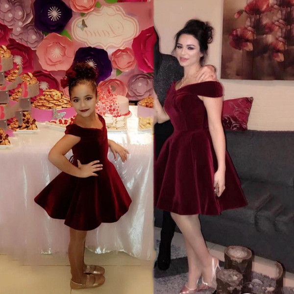 Cheap Burgundy Little Girl Pageant Dresses Off Shoulder Birthday First Communion Dress For Little Girl Kids Girls Pageant Dress