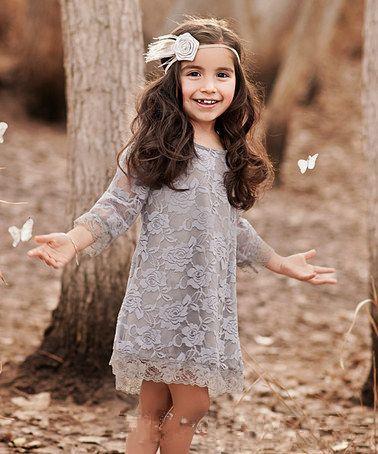 Silver Lace Cheap Pageant Dresses For Kids Long Sleeve Jewel Knee Length Flower Girls Dresses For Little Girl Baby Pageant Dresses