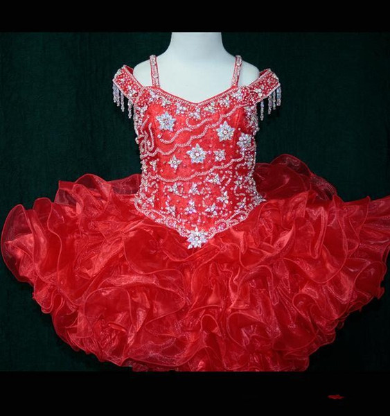 Red Girls Pageant Dresses Ball Gown Organza Beaded Sequins Tutu Skirts Girl's Cupcake Prom Party Dresses Formal Occasions Gowns