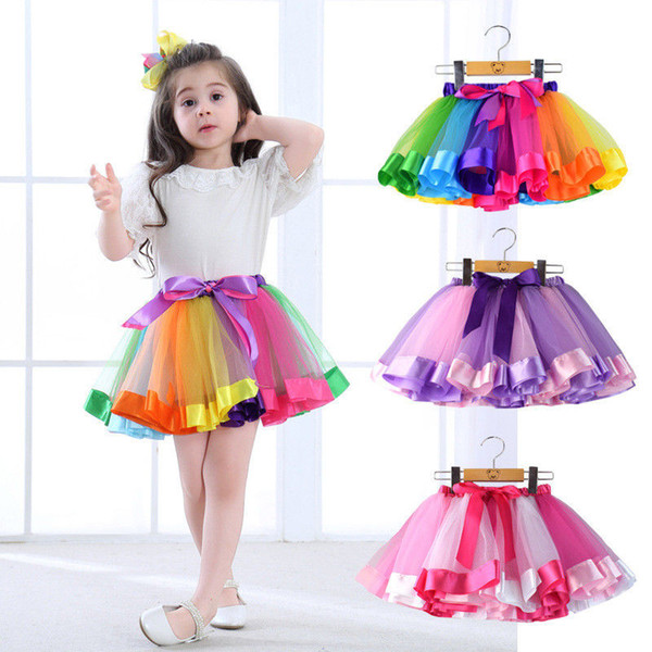 Baby Girls Rainbow Tutu Skirts Fluffy Kids Ballet Pettiskirt Princess Tulle Skirt Mini Dress Party Skirt Ball Gown Petti Skirt CPA1003
