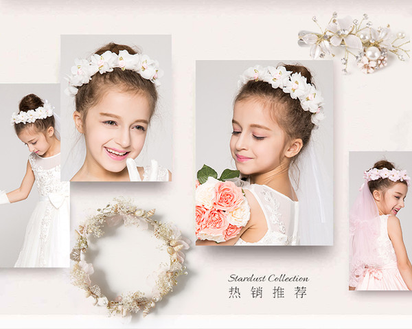 Pink,Ivory Floral Girls Flower Headwear High Quality Girls Head Pieces Lovely Kids Accessories 2017 New Arrival