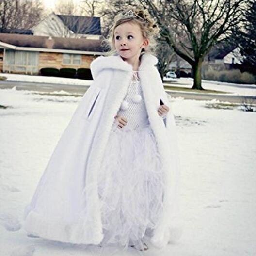 Winter Children's Cloak Faux Fur Girl's Long Cape Xmas Kids Wraps Good Quality Hooded With Hand Warm Wholesale Price