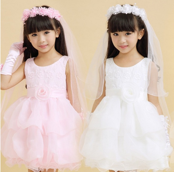 2017 New Fashion Girls Korean Flower Tiara Wreath With White Veil Children Headdress Girls Hair Accessories Princess Garland